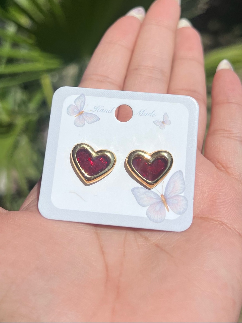 Vintage Gold Tone Red Heart Stud Earrings